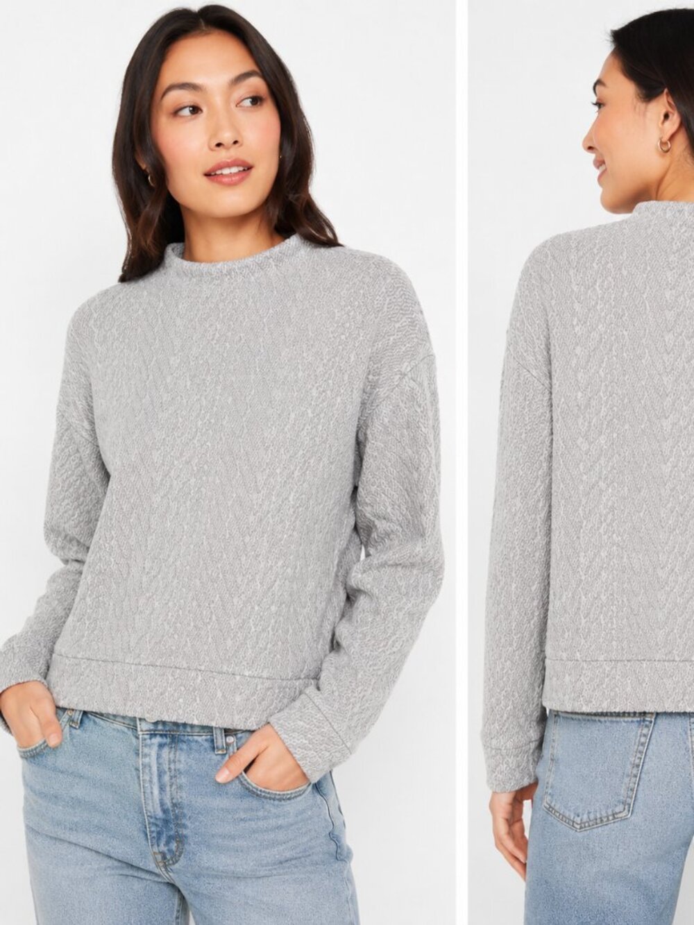 GapFit Jacquard Quilted Mockneck Pullover Sweatshirt - gray - Size xs